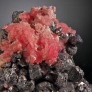 Rhodochrosite on Acanthite with Native Silver, Galena etc.