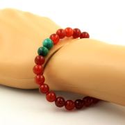Malachite from Congo + Red Agate Bracelet 8 mm Beads.