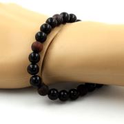 Black Agate + Matte Red Tiger's Eye Bracelet 8 mm Beads.