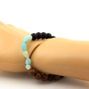 Amazonite from Brazil + Matte Black Onyx + wood Bracelet 8 mm Beads.