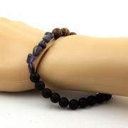 Cordierite Iolite from Madagascar + Matte black Onyx + wood Bracelet 8 mm Beads.