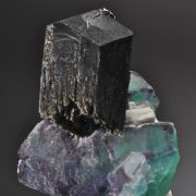 Schorl on Fluorite with Feldspar, Quartz