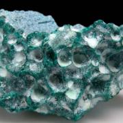 Shattuckite over Dioptase over Calcite