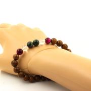 Epidote from Australia + Fuschia Tiger's Eye + Quartz + Wood Bracelet 8 mm Beads.