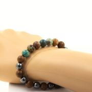 Chrysocolla from Namibia + Hematite + wood 8 mm beads Bracelet.