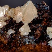 Cerussite with Caledonite and Linarite on Fluorite