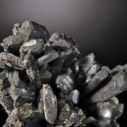 Stibnite - flattened prismatic crystals with Barite, Quartz