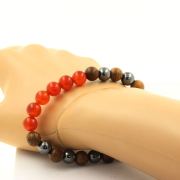 Carnelian from Uruguay + Hematite + wood 8 mm beads Bracelet.