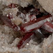 Cinnabar -elongated crystals with Dolomite, Quartz
