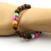 Pink Green Jasper + Purple Yellow Jasper + Yellow Pink Jasper + Wood Bracelet 8 mm Beads.