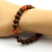 Banded agate + wood Bracelet 8 mm Beads.