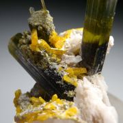 Stibiotantalite on Tourmaline, Topaz