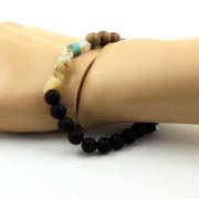 Multicolor Opal from Australia + Matte Black Onyx + wood Bracelet 8 mm Beads.
