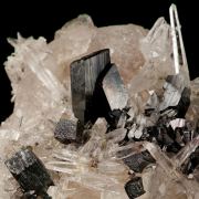 Quartz with Hubnerite on Pink Fluorite