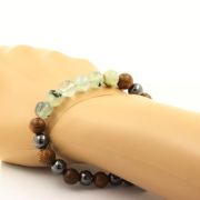 Prehnite from Africa + Hematite + wood 8 mm beads Bracelet.