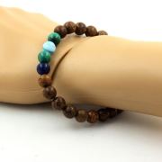 Malachite from Congo + Blue banded Agate + wood Bracelet 8 mm Beads.