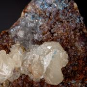 Cerussite with Caledonite and Linarite on Fluorite