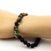 Epidote from Myanmar (Burma) + Matte Black Onyx + wood Bracelet 8 mm Beads.