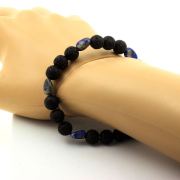 Lapis Lazuli from Pakistan + Lava Bracelet 8 mm Beads.