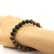 Emerald from Zambia + Hematite + wood 8 mm beads Bracelet.