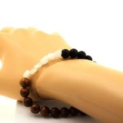 Moonstone from India + Matte Black Onyx + Wood 8 mm beads Bracelet.