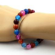 Banded Agate + Pink Banded Agate + Blue Banded Agate Bracelet 8 mm Beads.