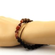 Red rutilated Quartz from Brazil + Matte Black Onyx + wood Bracelet 8 mm Beads.
