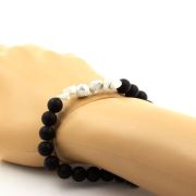 Howlite from USA + Matte Black Onyx 8 mm beads Bracelet.