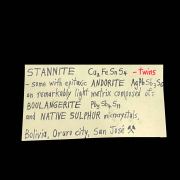 Stannite (twin) on Boulangerite - San Jose Mine, Oruro, Bolivia
