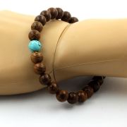 Wood + Turquoise Bracelet 8 mm Beads.