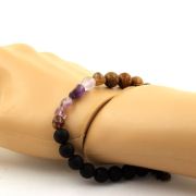 Auralite from Canada + Matte Black Onyx + wood Bracelet 8 mm Beads.