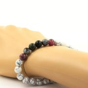 Emerald from Zambia + Lepidolite + Snowflake Obsidian + Howlite Bracelet 8 mm Beads.