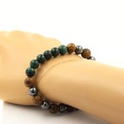 Malachite from Congo + Hematite + wood 8 mm beads Bracelet.