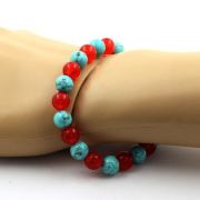 Turquoise + Red Chalcedony Bracelet 8 mm Beads.