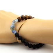 Blue Kyanite from Brazil + Matte black Onyx wood Bracelet 8 mm Beads.