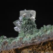 Calcite on Conichalcite and Malachite