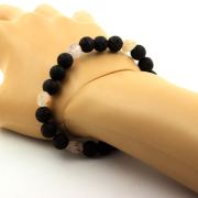 Quartz Amethyst Rutile from Brazil + Lava Bracelet 8 mm Beads.