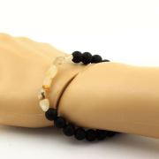 Golden Rutilated Quartz from Brazil + Matte Black Onyx Bracelet 8 mm Beads.