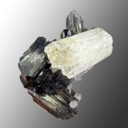 Beryl var. goshenite, tourmaline, fluorite