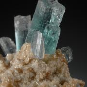 Indicolite - gem crystals on Cleavelandite, Lepidolite and Cookeite