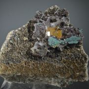 Wulfenite, Hemimorphite, Rosasite, Aurichalcite and Malachite