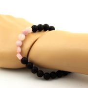 Kunzite from Brazil + Matte Black Onyx + wood Bracelet 8 mm Beads.