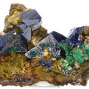 Azurite, malachite, quartz