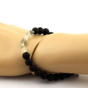 Rutilated Tourmaline Quartz from Brazil + Matte black Onyx Bracelet 8 mm Beads.