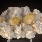 Calcite -Pineapple habit, on Quartz with Fluorite and Dolomite