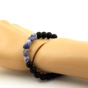 Blue Jasper from South Africa + Matte Black Onyx Bracelet 8 mm Beads.