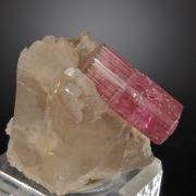 Ebaite (Rubellite) on Quartz