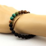 Malachite from Congo + Unakite + Matte Black Onyx + Wood Bracelet 8 mm Beads.