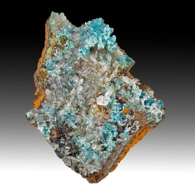 Rosasite with Hemimorphite, Calcite