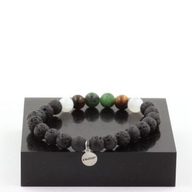 Epidote from Australia + Selenite from Morocco + Tiger’s Eye + Lava 8 mm beads Bracelet.